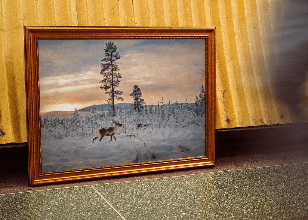 Reindeer in winter landscape 