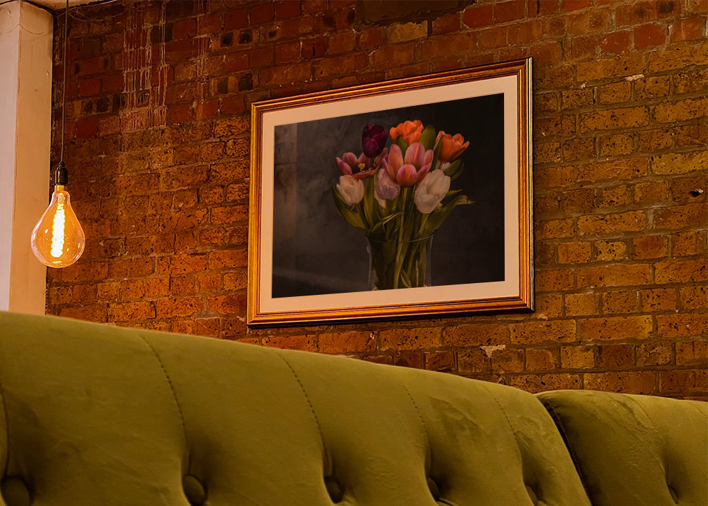 In the fog a bouquet of tulips