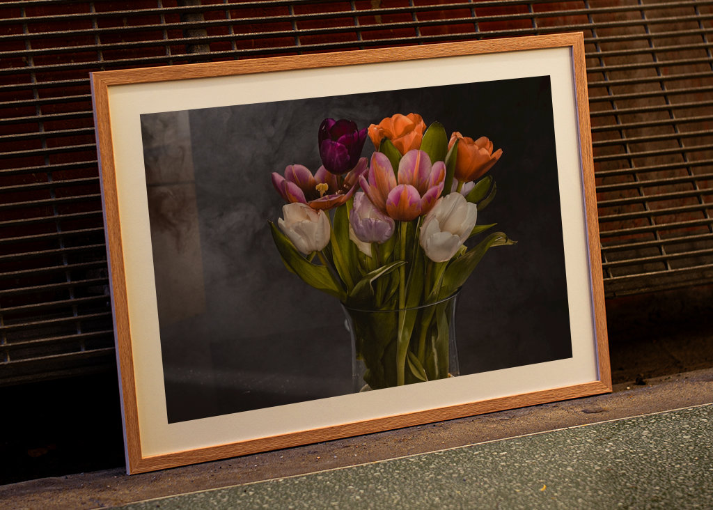 In the fog a bouquet of tulips