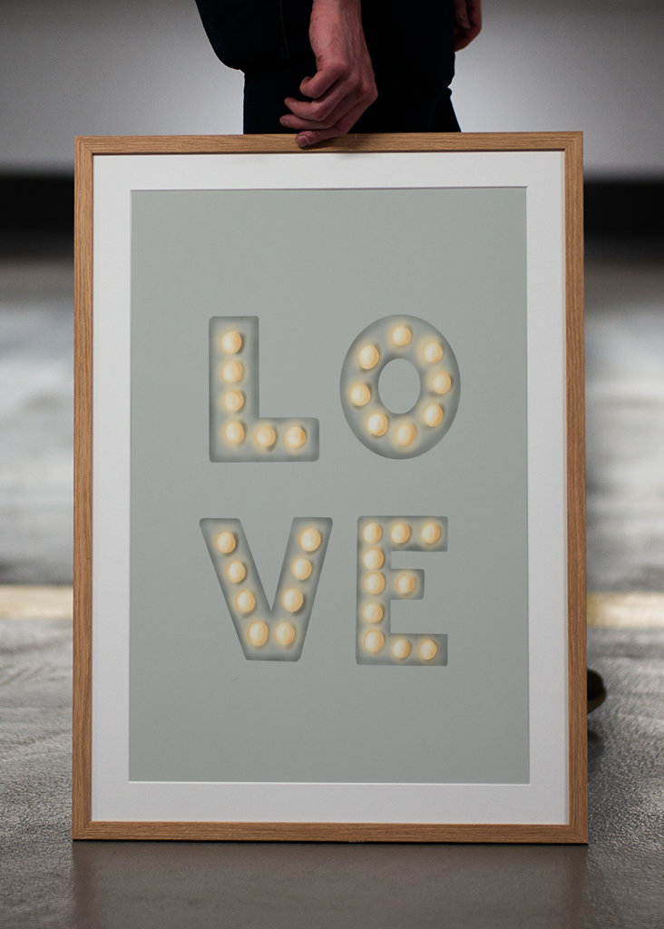 LOVE - light letters SAGE