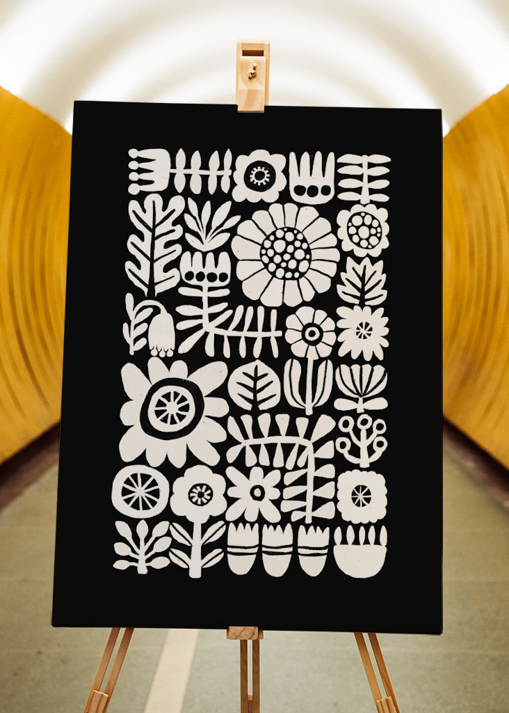 Floral Tetris - Black & White