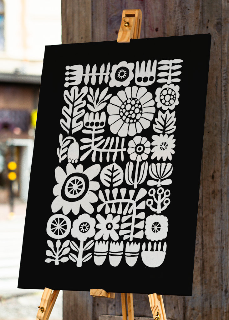 Floral Tetris - Black & White