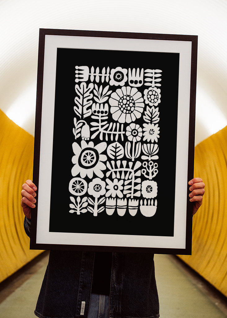 Floral Tetris - Black & White