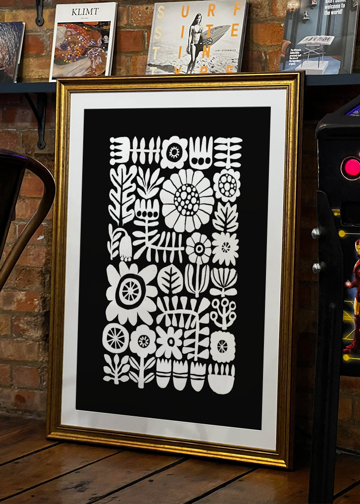 Floral Tetris - Black & White