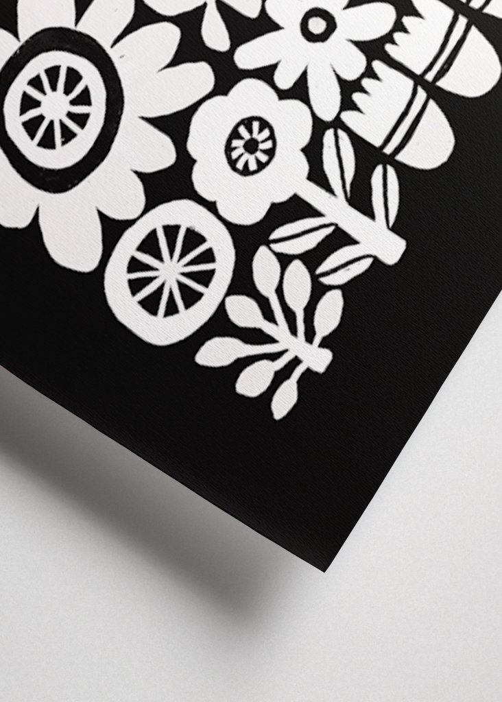 Floral Tetris - Black & White