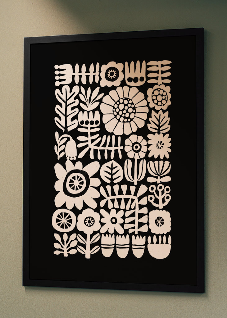 Floral Tetris - Black & White