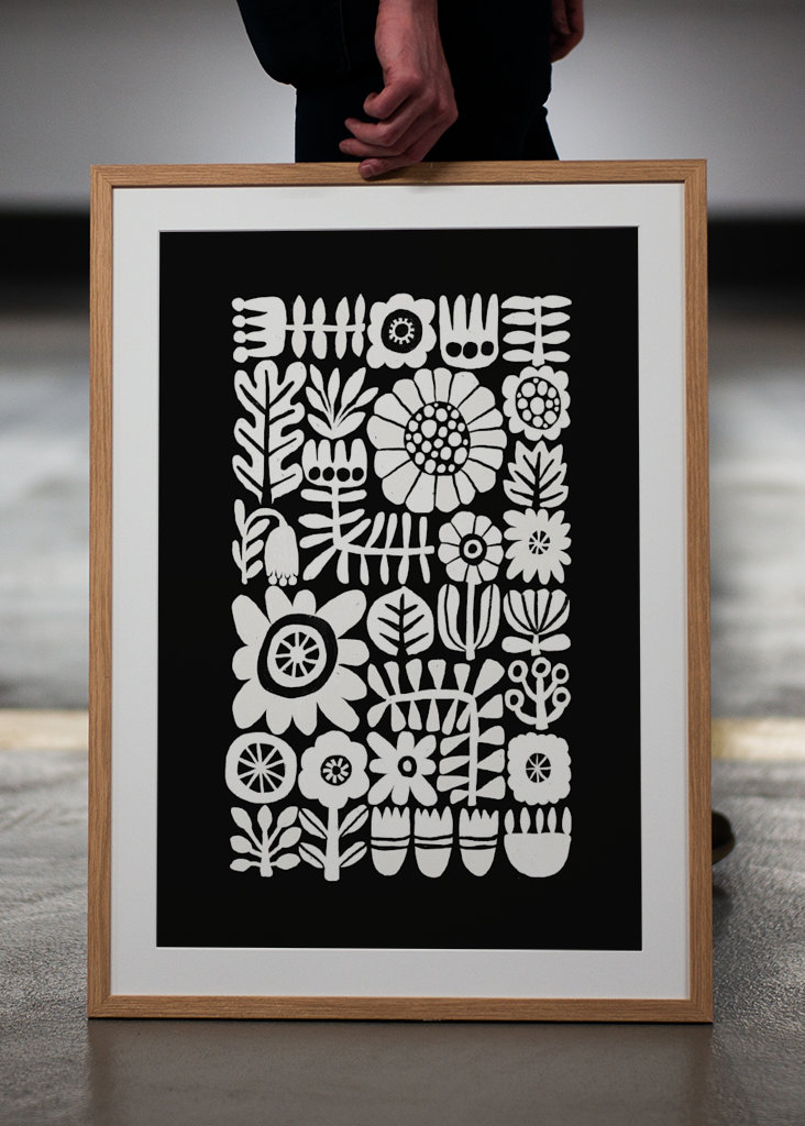 Floral Tetris - Black & White