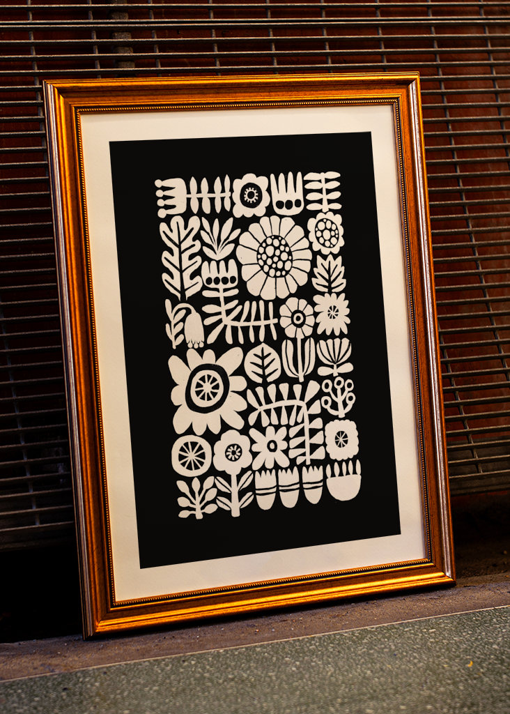 Floral Tetris - Black & White