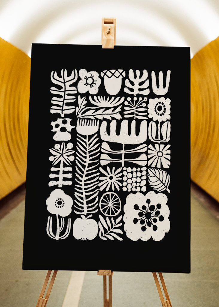 Floral Tetris - Black & White2