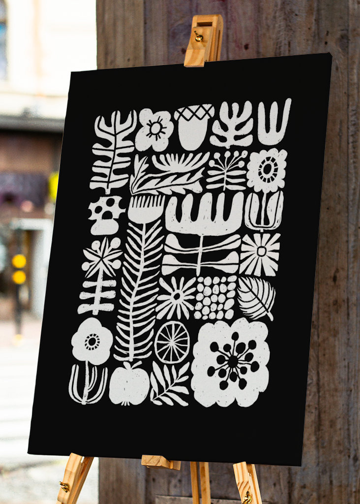 Floral Tetris - Black & White2