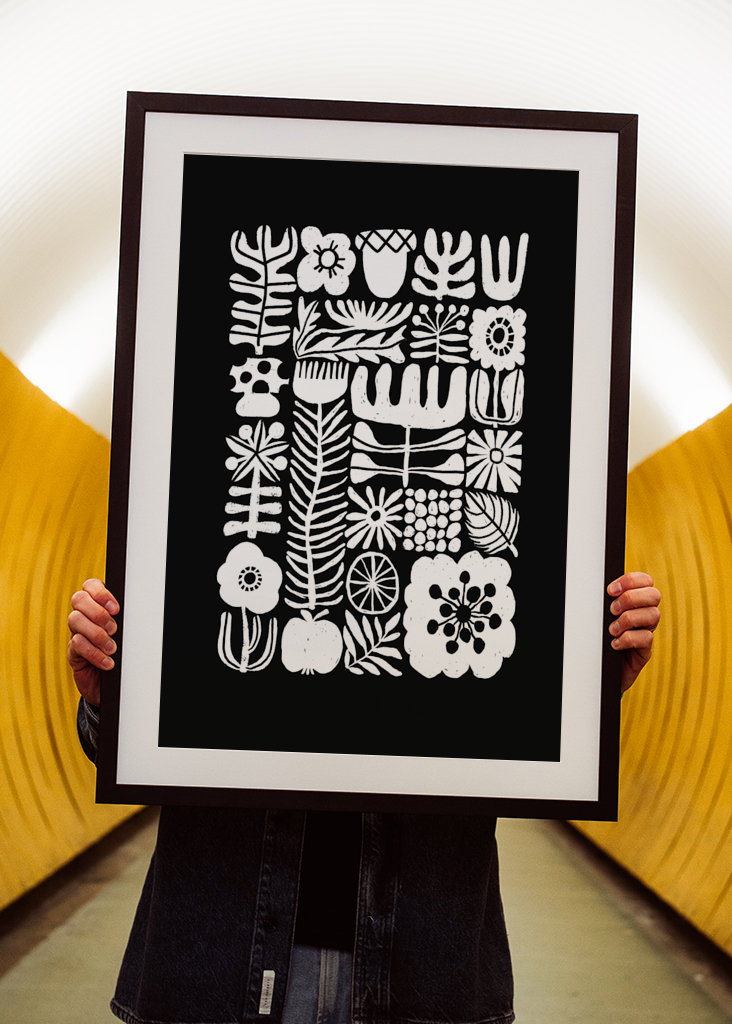 Floral Tetris - Black & White2