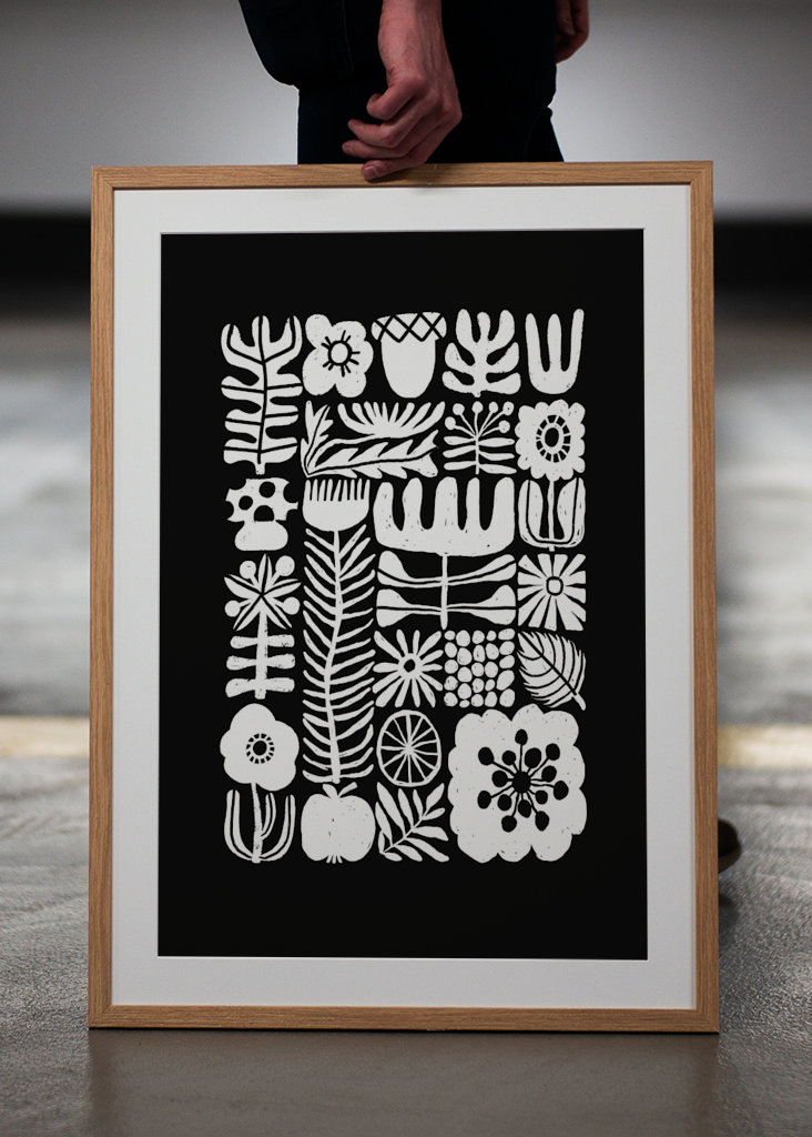 Floral Tetris - Black & White2