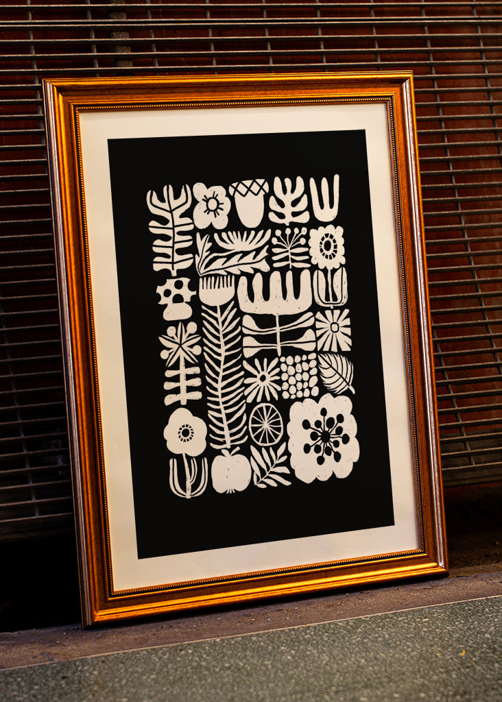 Floral Tetris - Black & White2