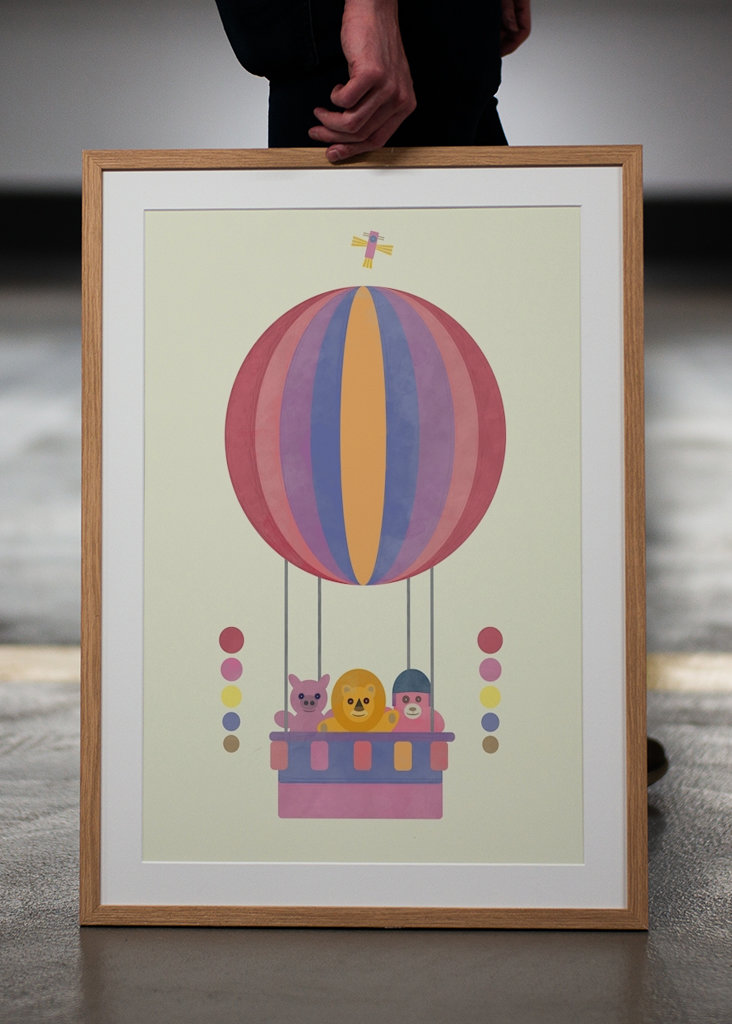 Uppstoppade djur i luftballong