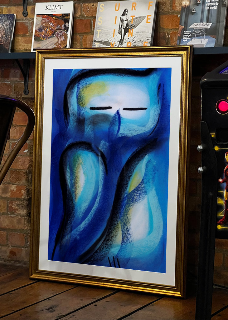 Blaue Eule - Pastellkreidebild