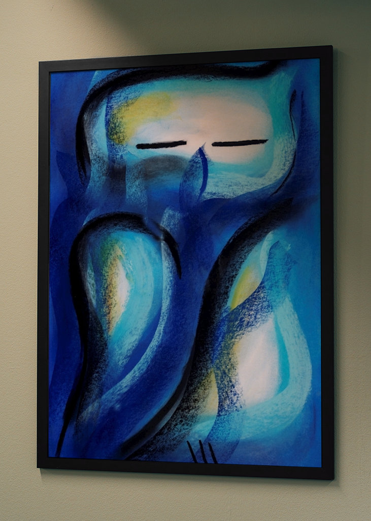 Blaue Eule - Pastellkreidebild