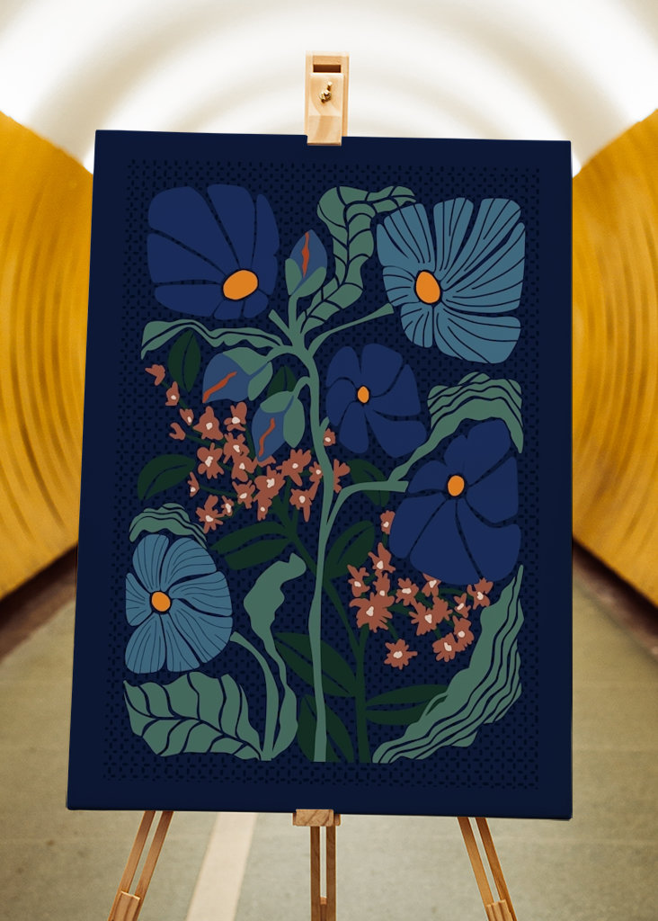 Klimts flowers dark blue