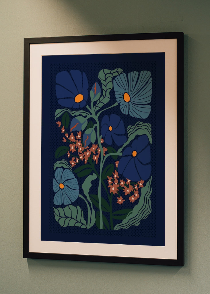 Klimts flowers dark blue