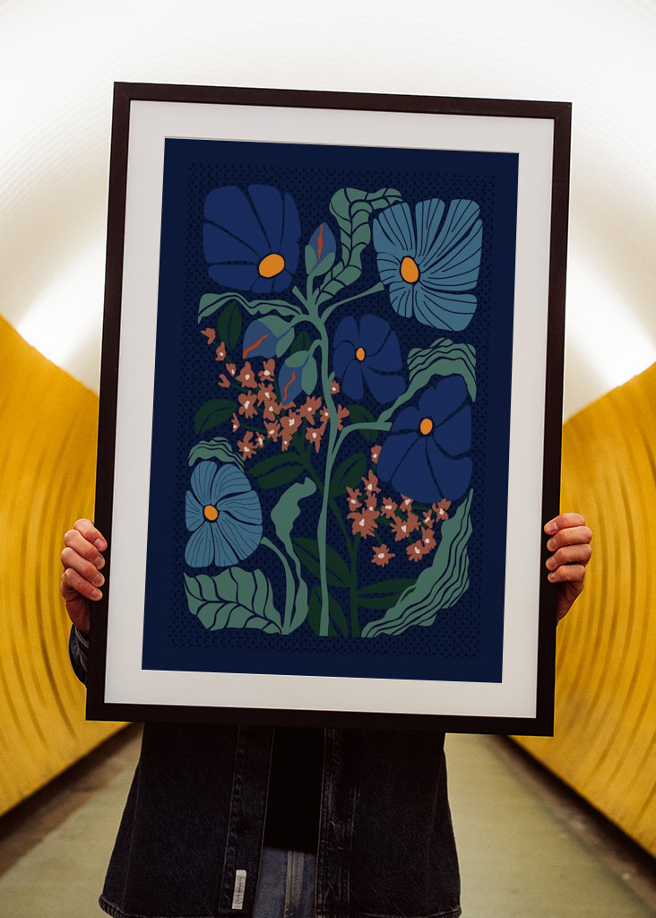 Klimts flowers dark blue