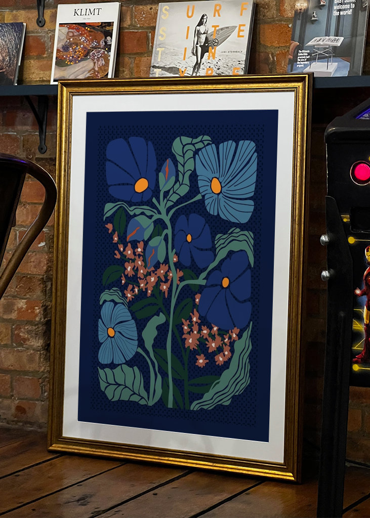 Klimts flowers dark blue