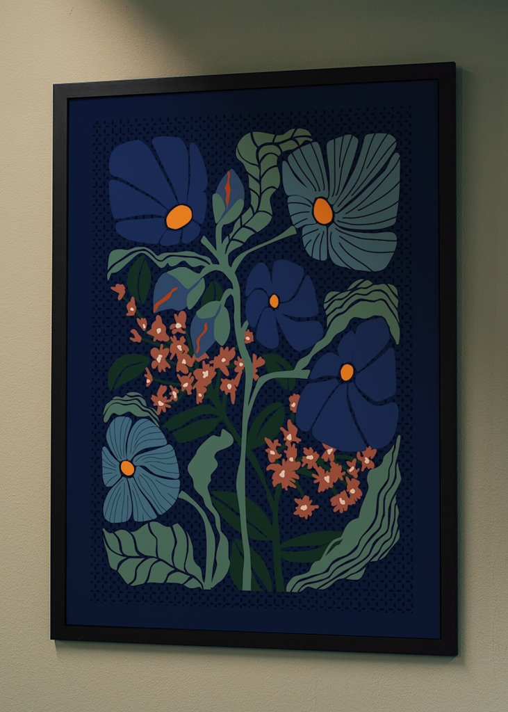 Klimts flowers dark blue