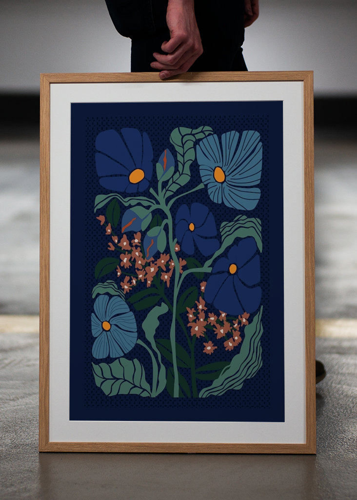 Klimts flowers dark blue