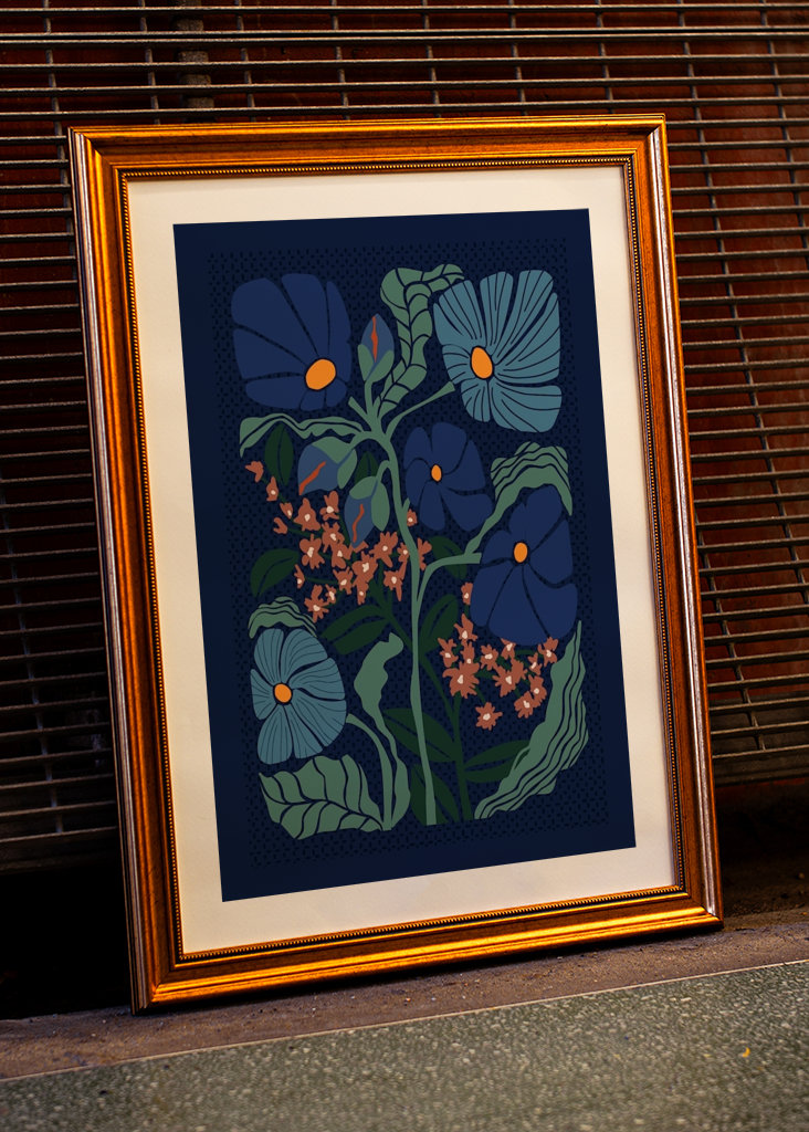 Klimts flowers dark blue