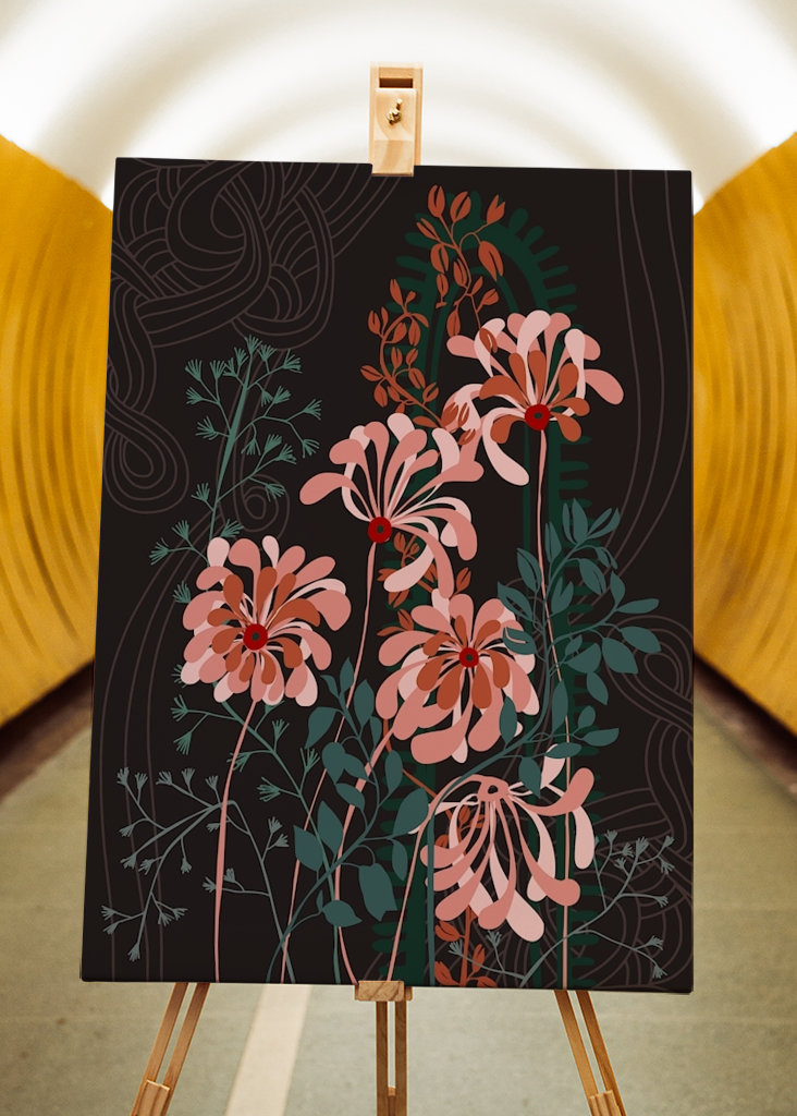 Art deco florals taupe brown