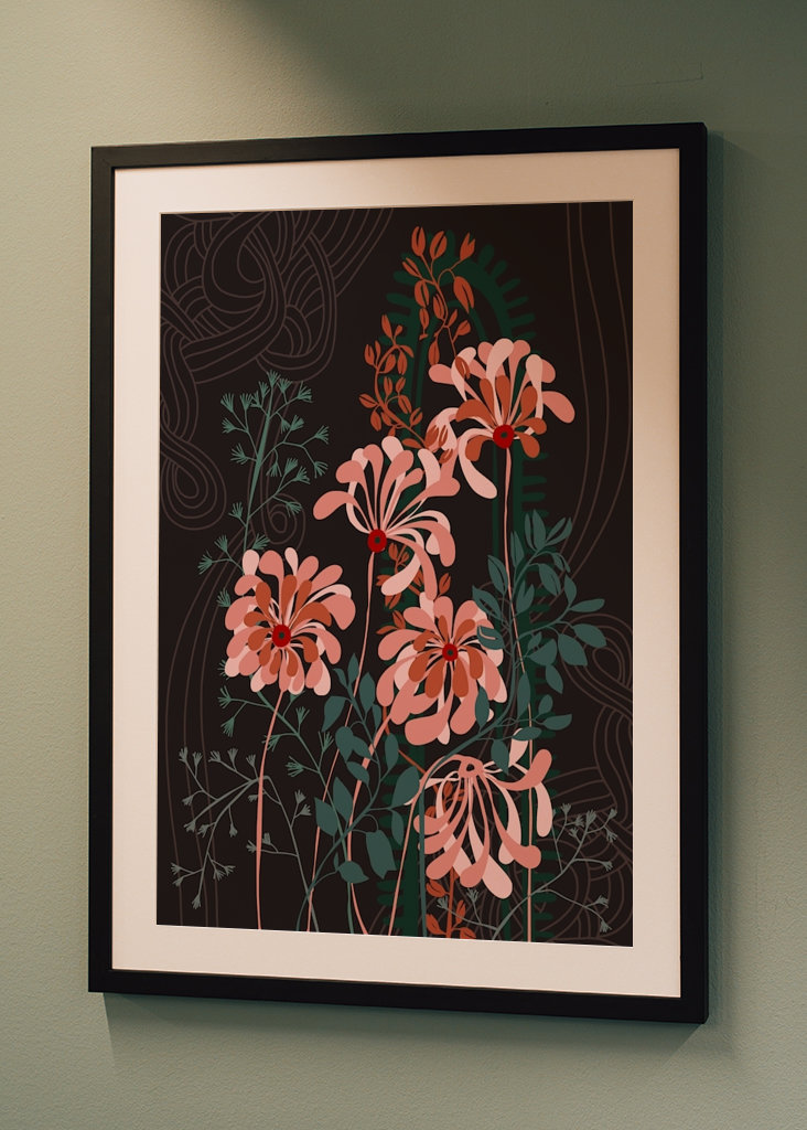 Art deco florals taupe brown