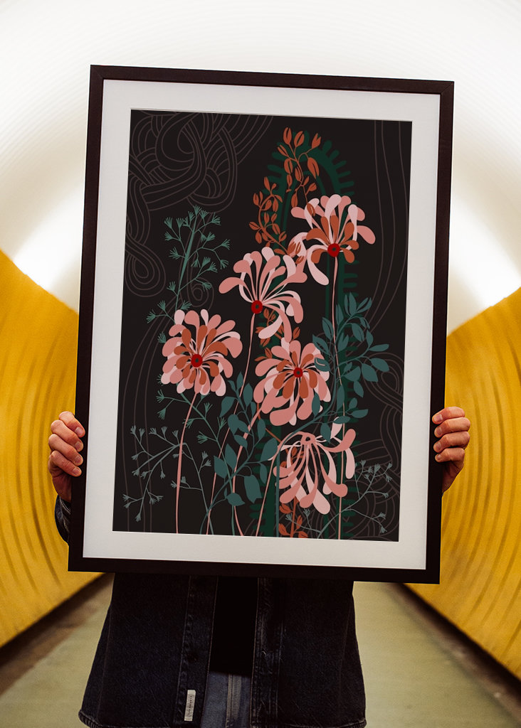 Art deco florals taupe brown