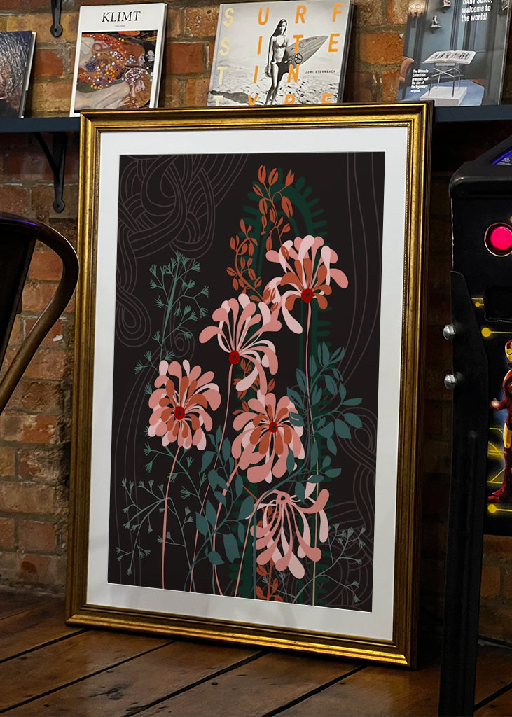 Art deco florals taupe brown