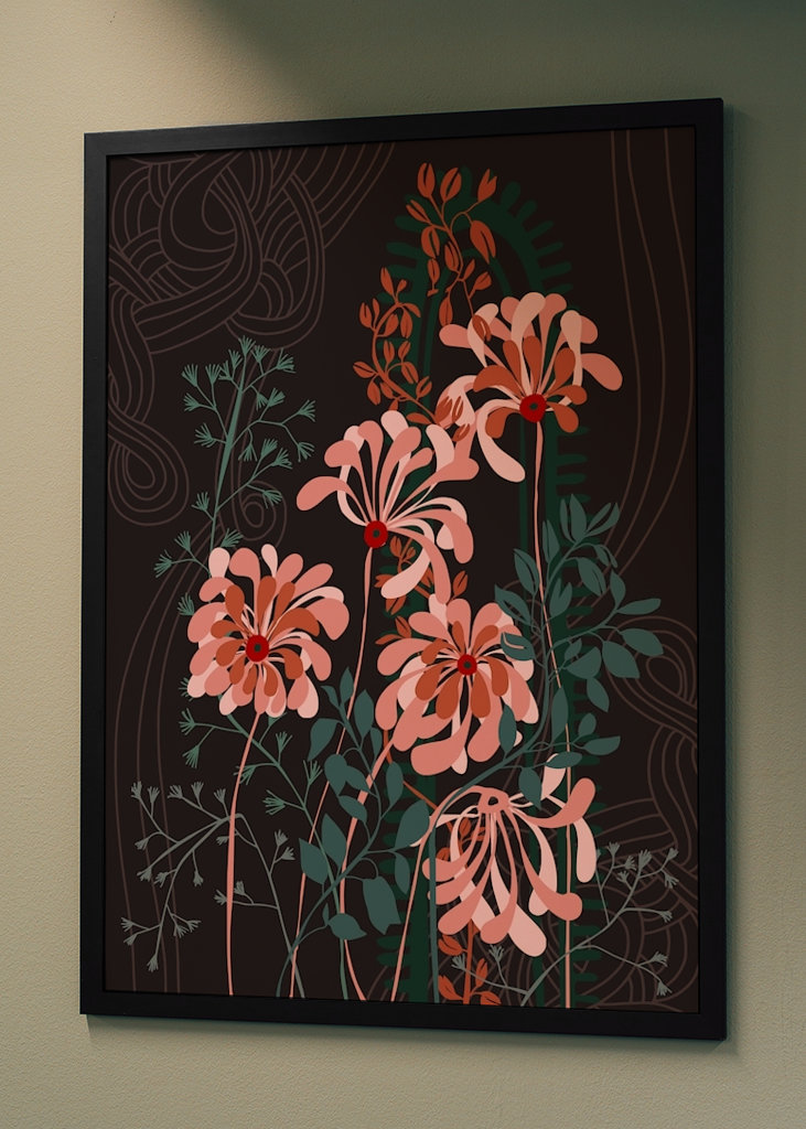 Art deco florals taupe brown
