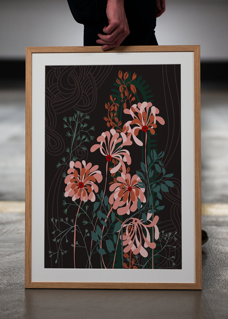 Art deco florals taupe brown