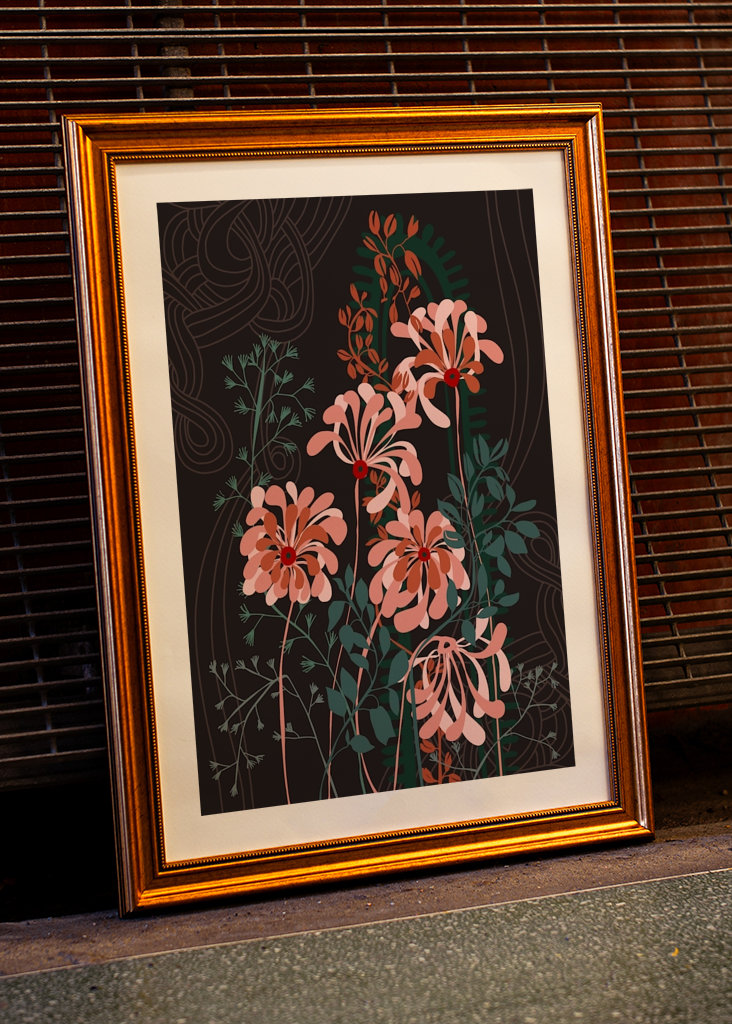 Art deco florals taupe brown