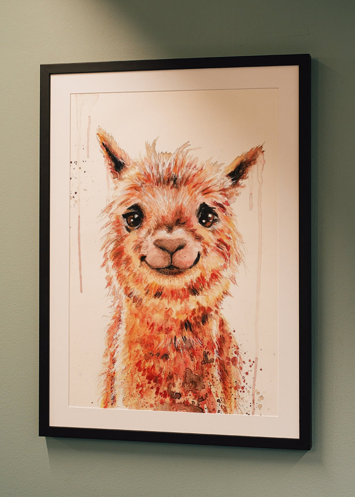 Watercolor smiling Alpaca Lama