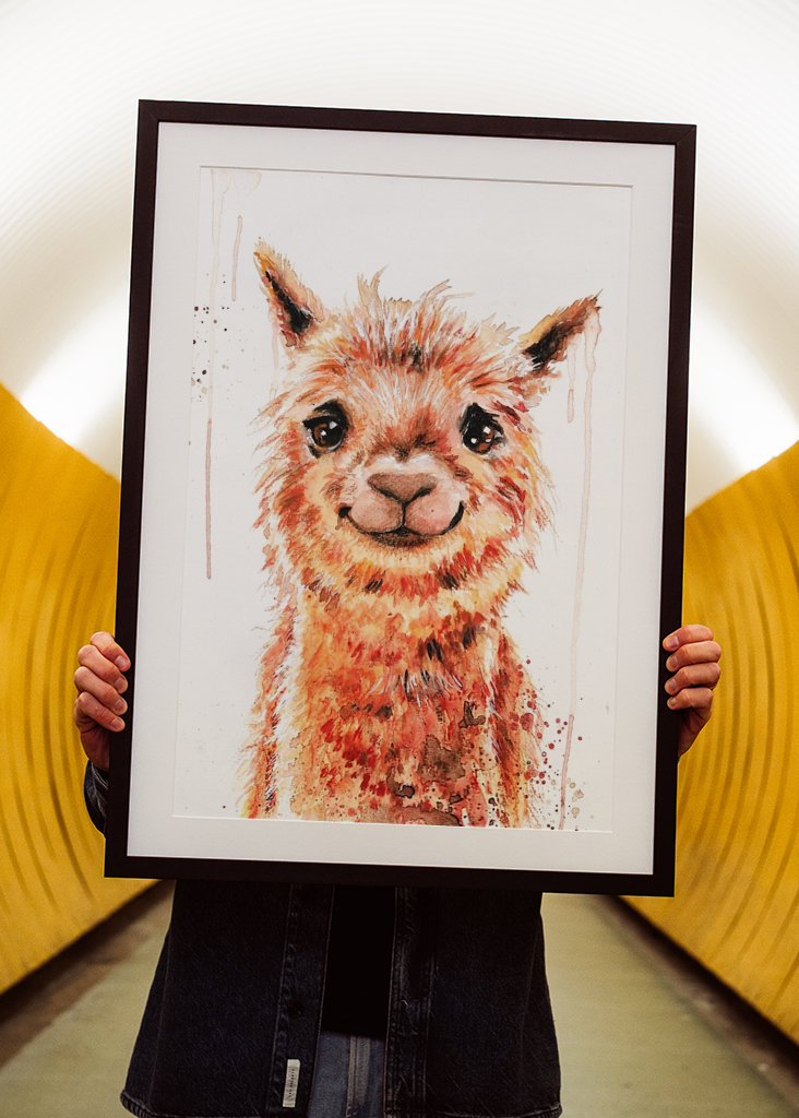 Watercolor smiling Alpaca Lama