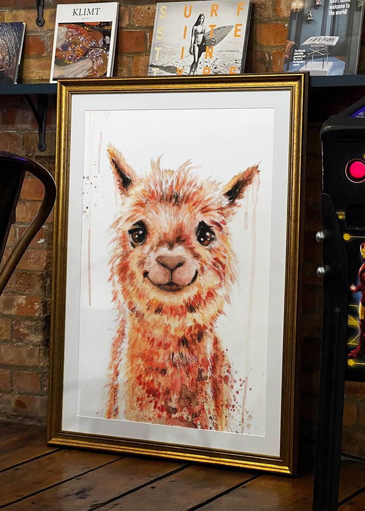 Watercolor smiling Alpaca Lama