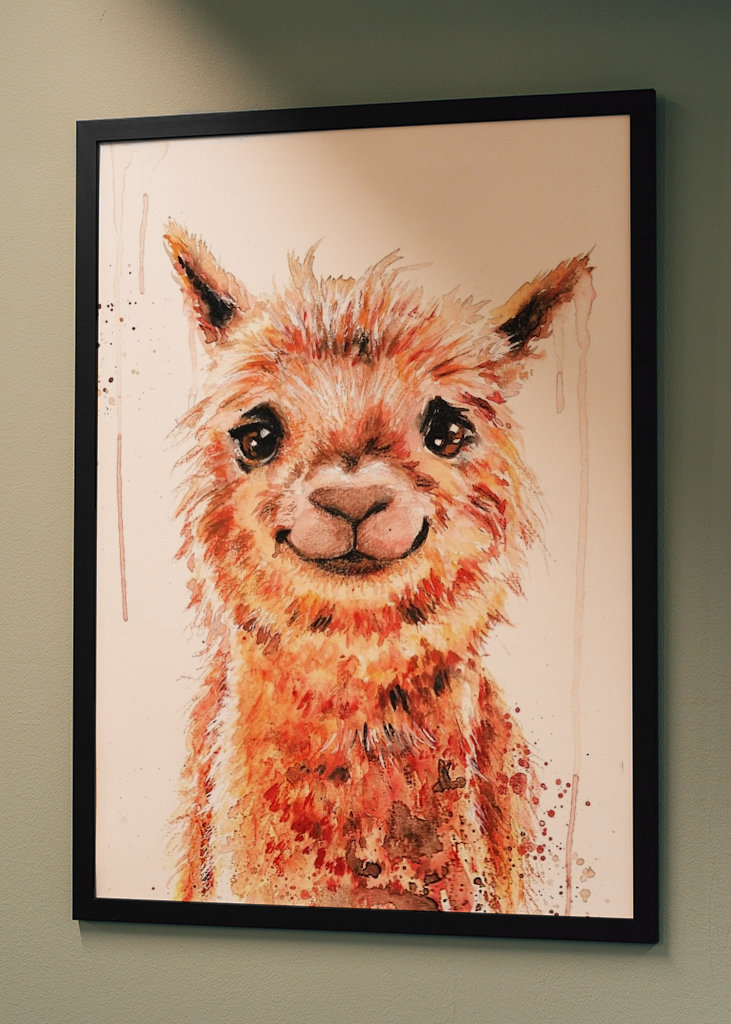 Watercolor smiling Alpaca Lama