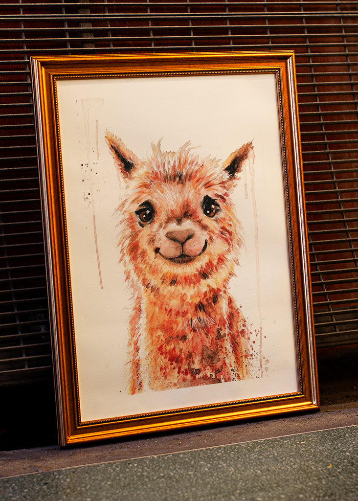 Watercolor smiling Alpaca Lama