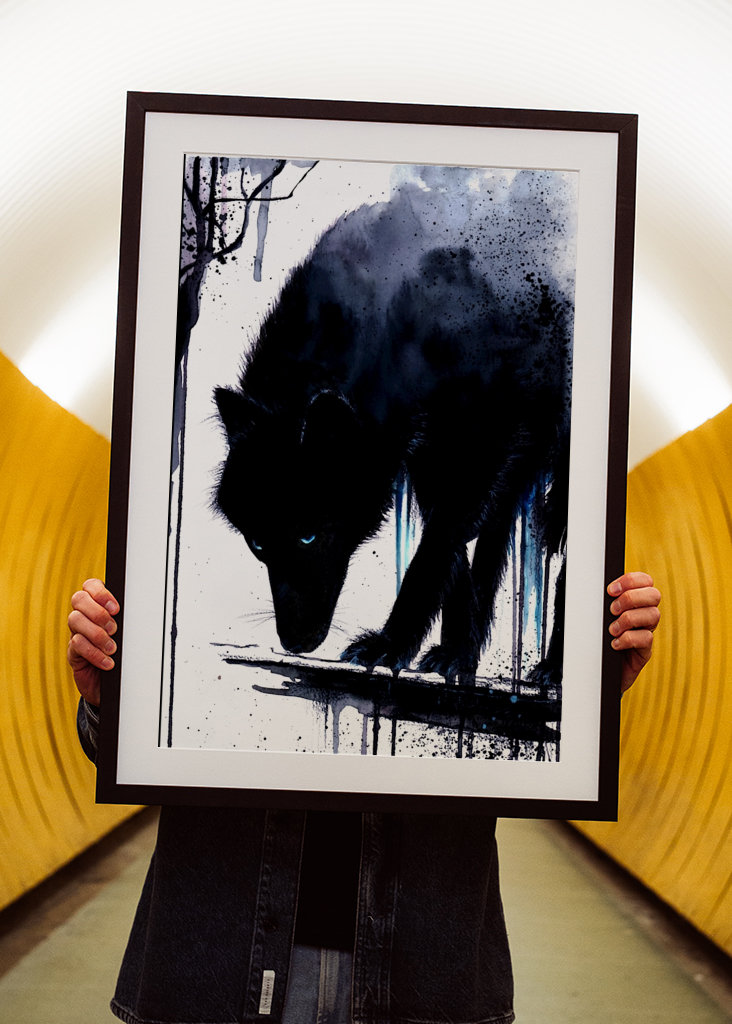 Aquarell Wolf - The Dark one