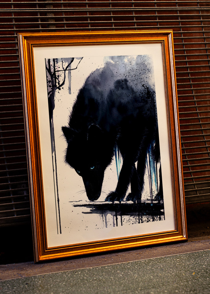 Aquarell Wolf - The Dark one