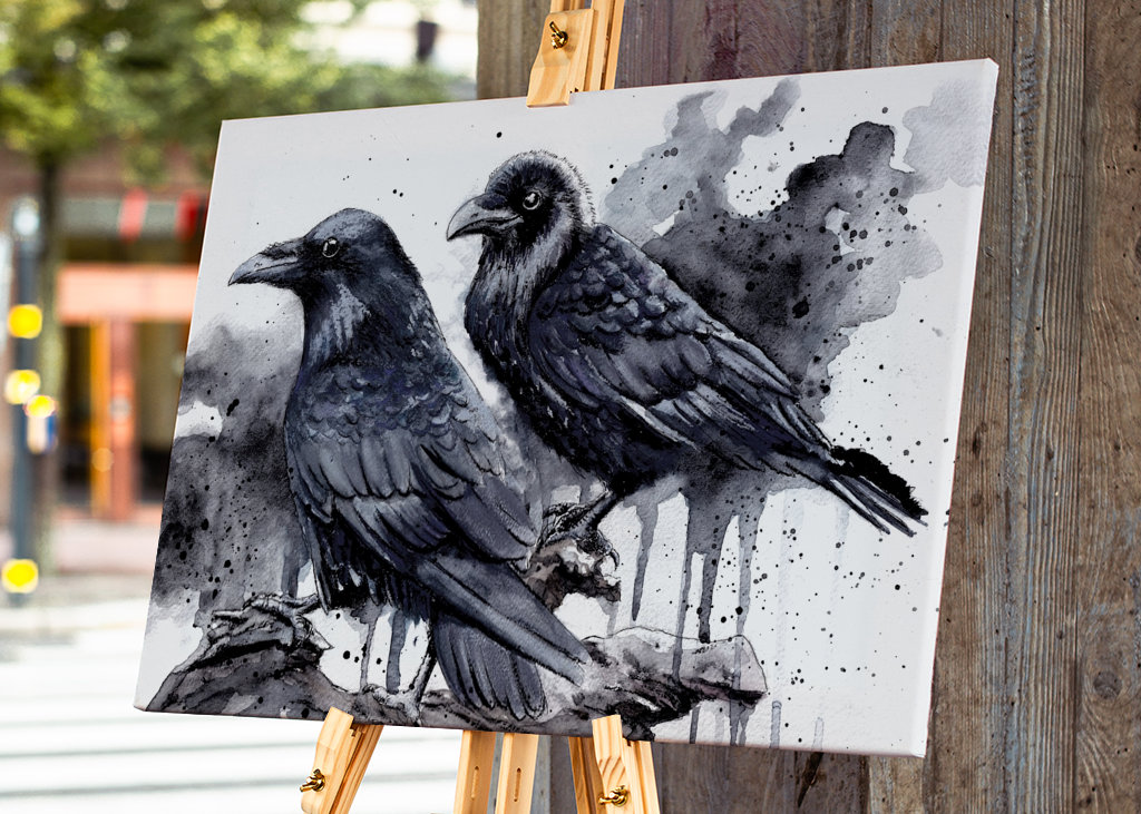 Wrony akwarelowe - Kruki 