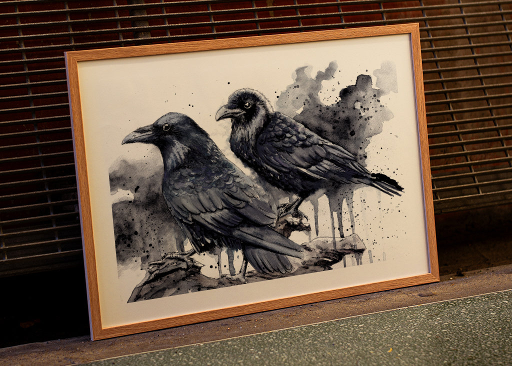 Wrony akwarelowe - Kruki 