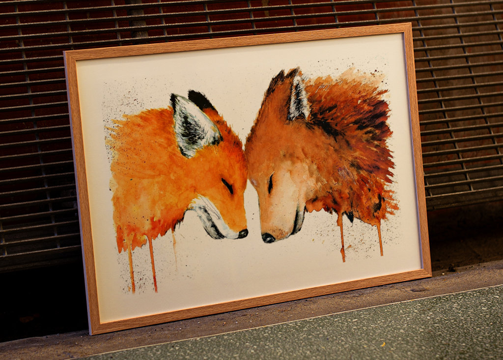 Fox and Wolf Watercolor 