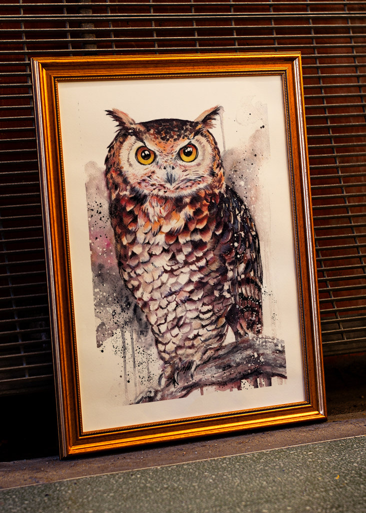 Gufo reale dell'acquerello Gufo