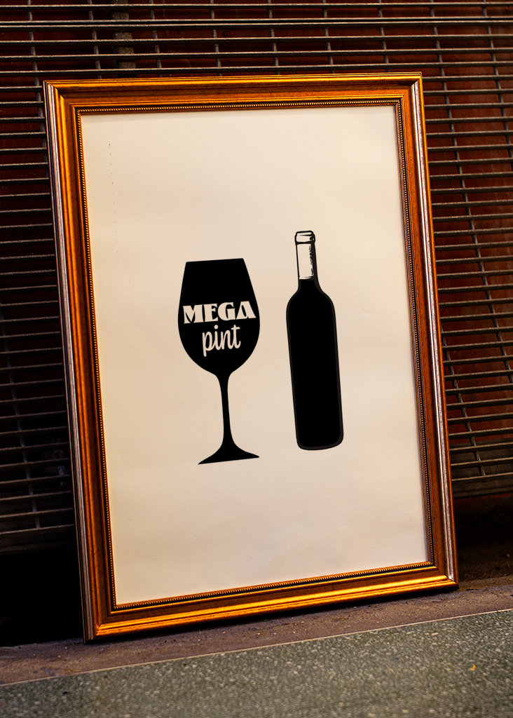 Mega pint with wine bottle