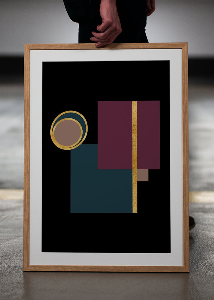 Póster geométrico moderno dorado